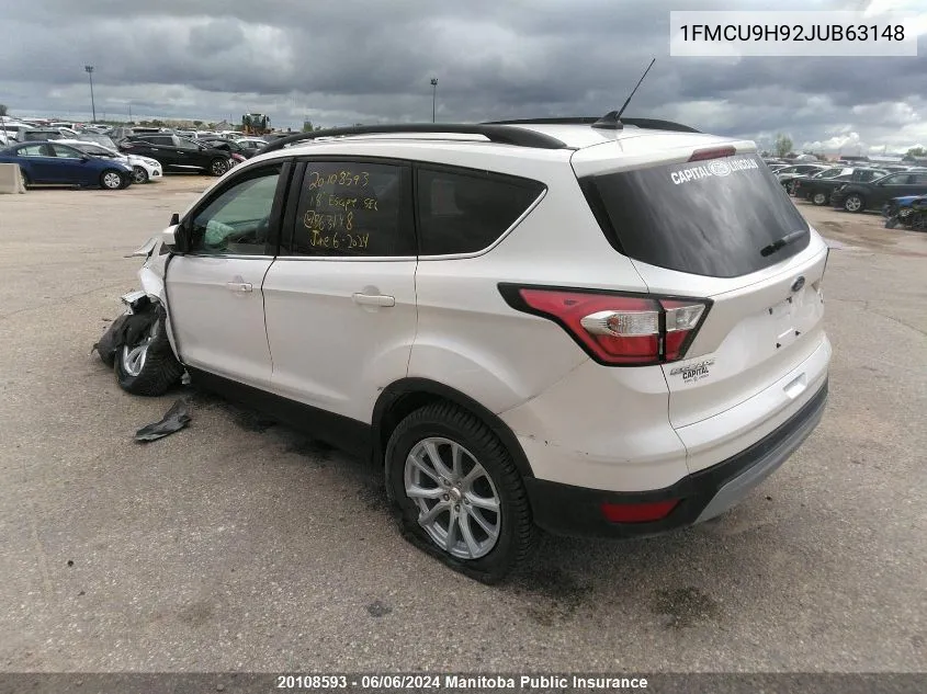 2018 Ford Escape Sel VIN: 1FMCU9H92JUB63148 Lot: 20108593