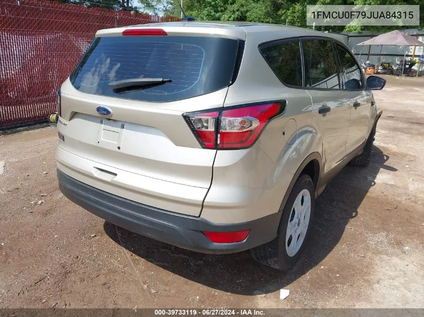 2018 Ford Escape S VIN: 1FMCU0F79JUA84315 Lot: 39733119