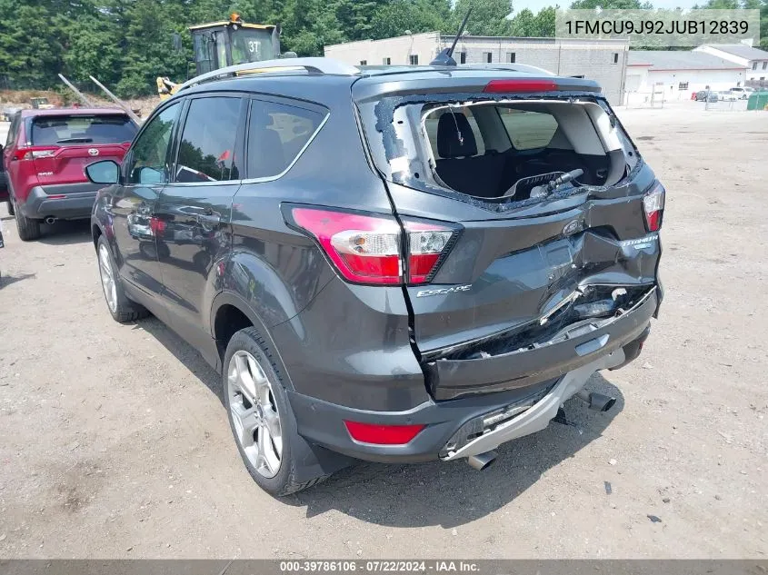 2018 Ford Escape Titanium VIN: 1FMCU9J92JUB12839 Lot: 39786106