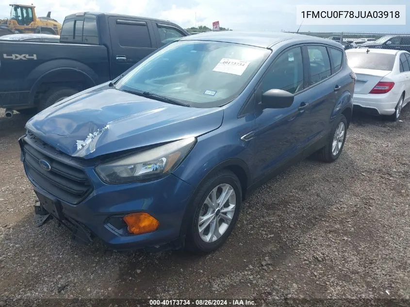 2018 Ford Escape S VIN: 1FMCU0F78JUA03918 Lot: 40173734