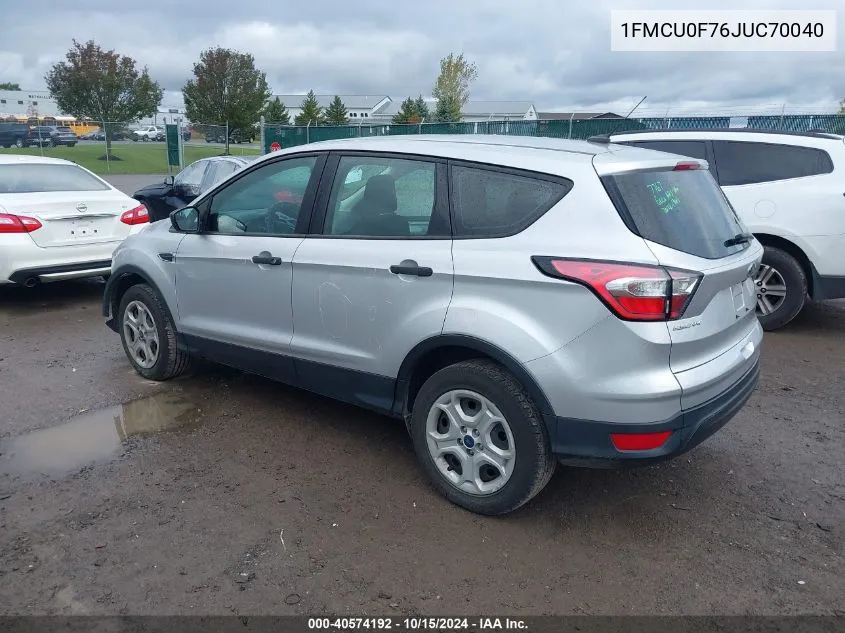 2018 Ford Escape S VIN: 1FMCU0F76JUC70040 Lot: 40574192