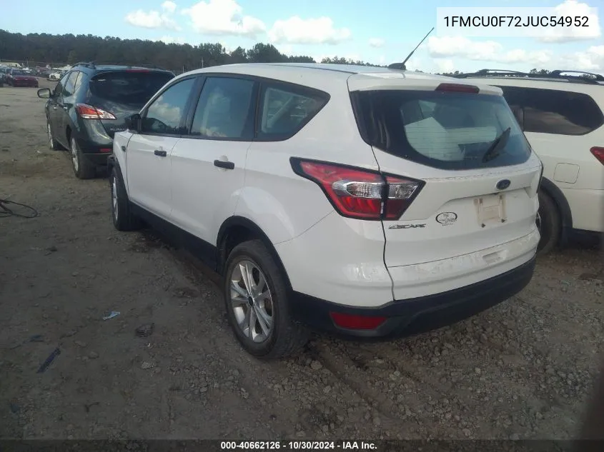 2018 Ford Escape S VIN: 1FMCU0F72JUC54952 Lot: 40662126