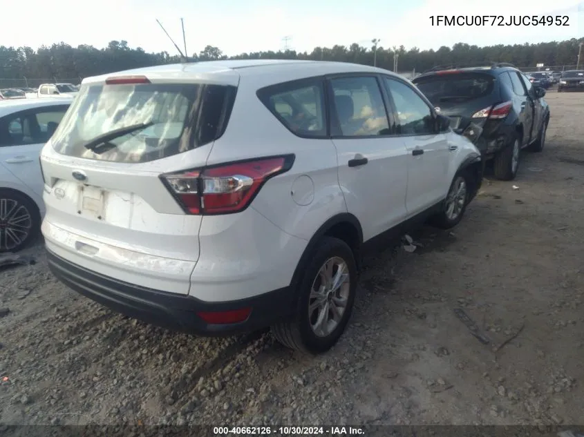 2018 Ford Escape S VIN: 1FMCU0F72JUC54952 Lot: 40662126