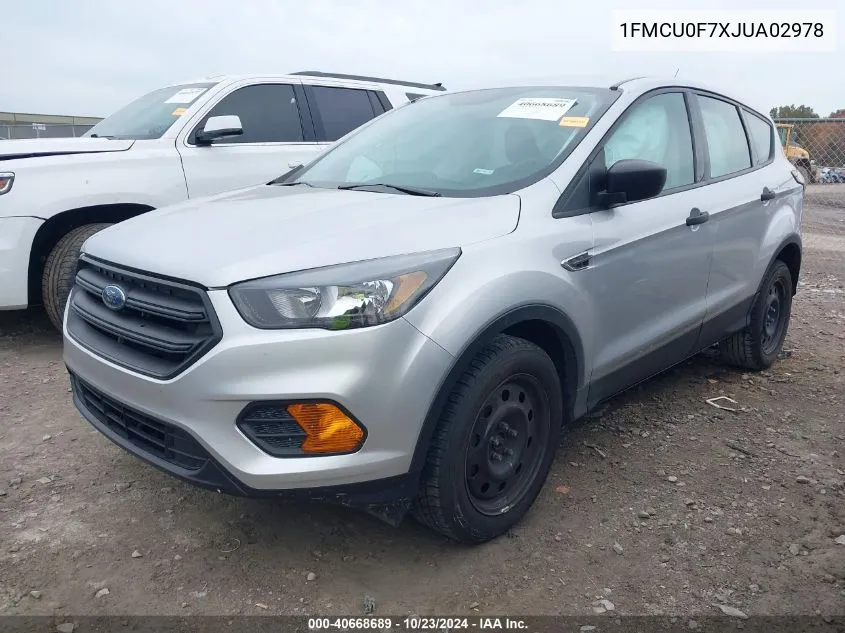 2018 Ford Escape S VIN: 1FMCU0F7XJUA02978 Lot: 40668689