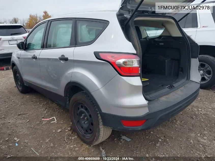 2018 Ford Escape S VIN: 1FMCU0F7XJUA02978 Lot: 40668689