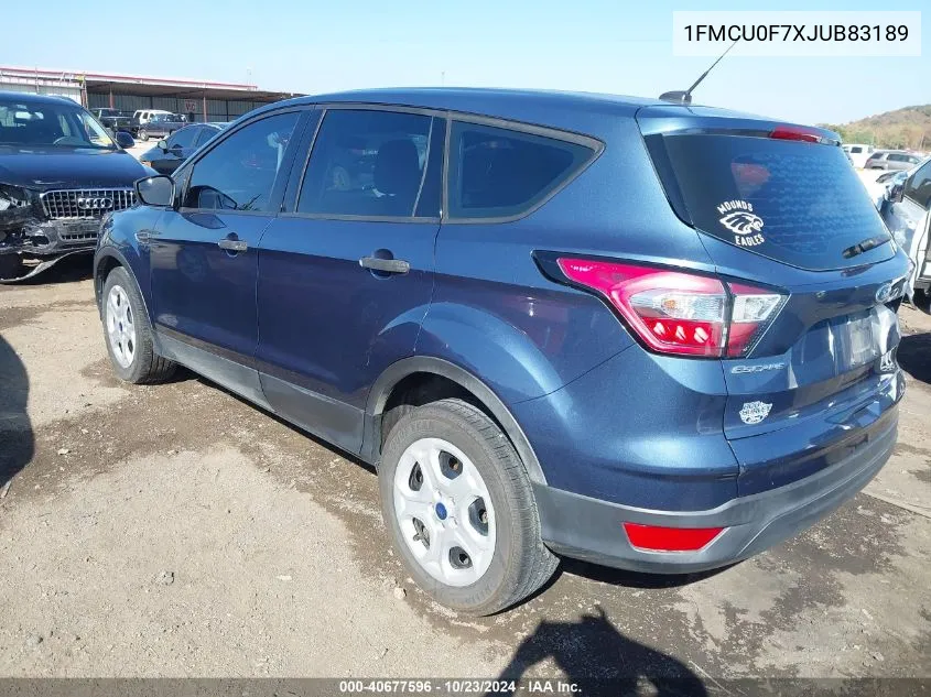 2018 Ford Escape S VIN: 1FMCU0F7XJUB83189 Lot: 40677596