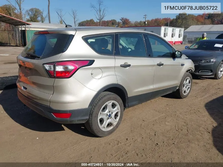 2018 Ford Escape S VIN: 1FMCU0F78JUB05722 Lot: 40724931