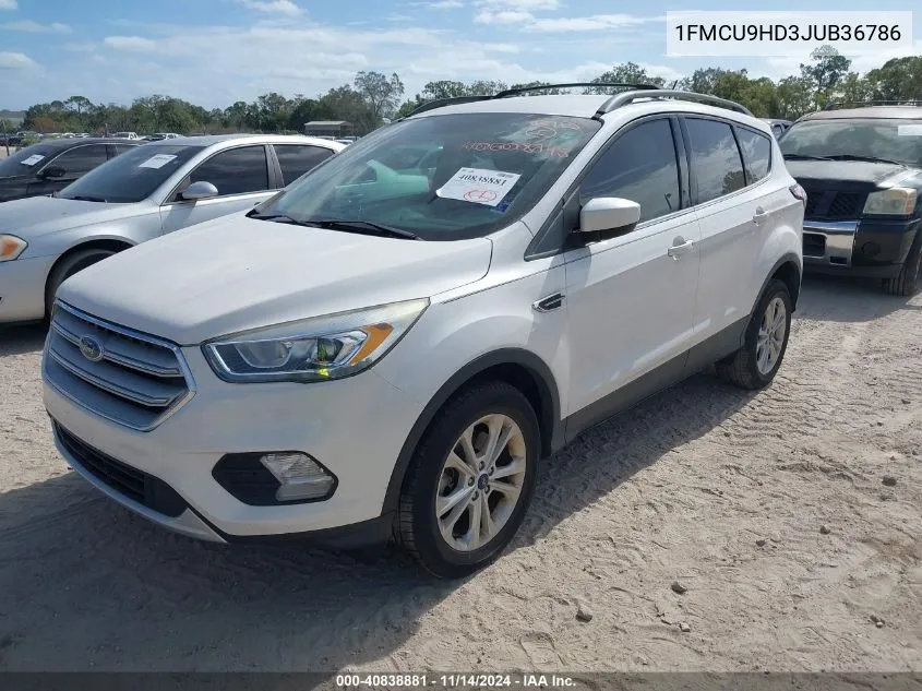 2018 Ford Escape Sel VIN: 1FMCU9HD3JUB36786 Lot: 40838881