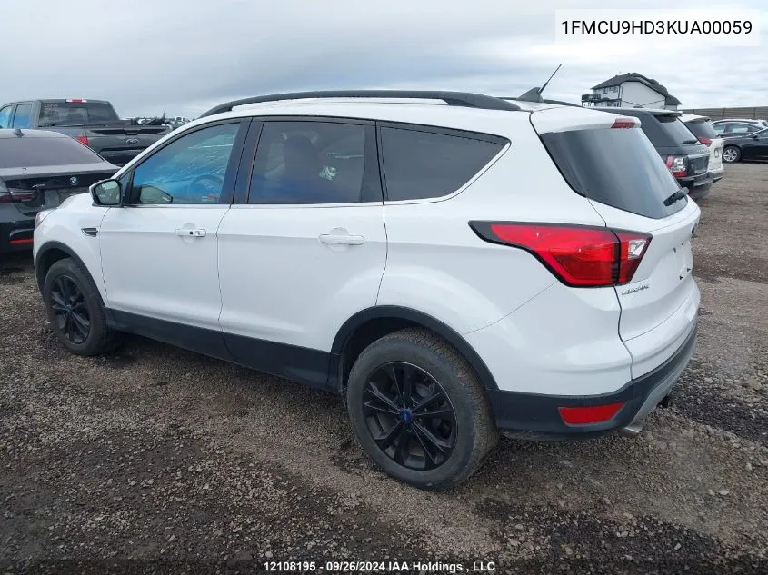 2019 Ford Escape Sel VIN: 1FMCU9HD3KUA00059 Lot: 12108195