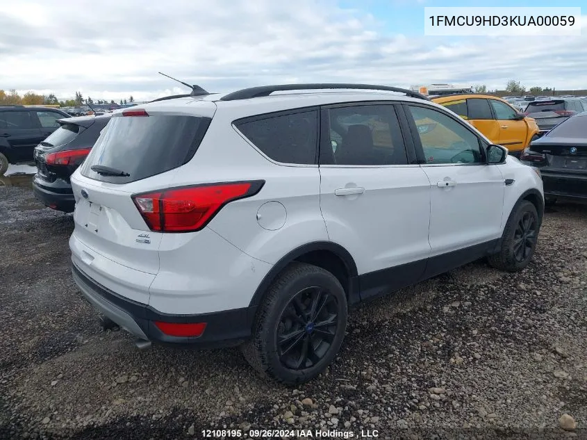 2019 Ford Escape Sel VIN: 1FMCU9HD3KUA00059 Lot: 12108195