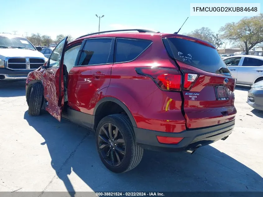 2019 Ford Escape Se VIN: 1FMCU0GD2KUB84648 Lot: 38821524