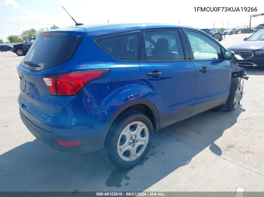 2019 Ford Escape S VIN: 1FMCU0F73KUA19266 Lot: 40152610