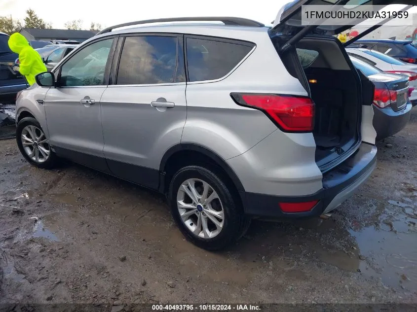 2019 Ford Escape Sel VIN: 1FMCU0HD2KUA31959 Lot: 40493795