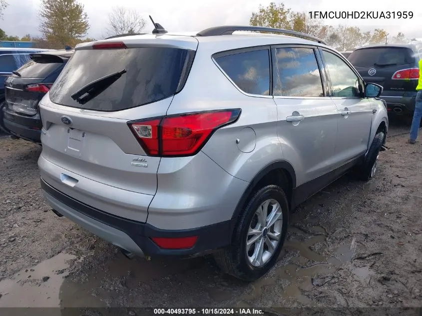 2019 Ford Escape Sel VIN: 1FMCU0HD2KUA31959 Lot: 40493795