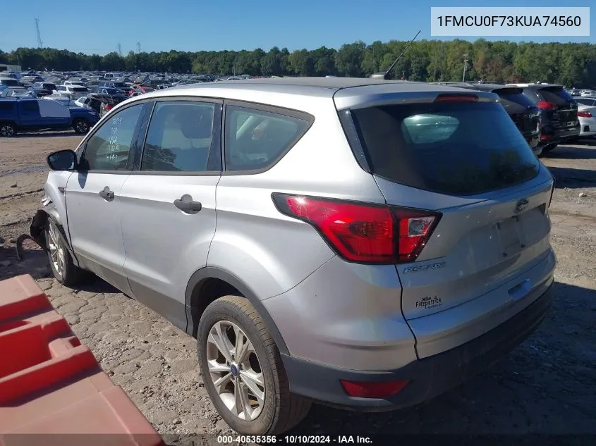 2019 Ford Escape S VIN: 1FMCU0F73KUA74560 Lot: 40535356