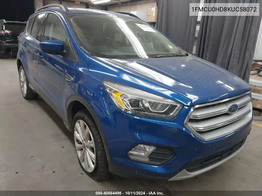 2019 Ford Escape Sel VIN: 1FMCU0HD8KUC58072 Lot: 40564498