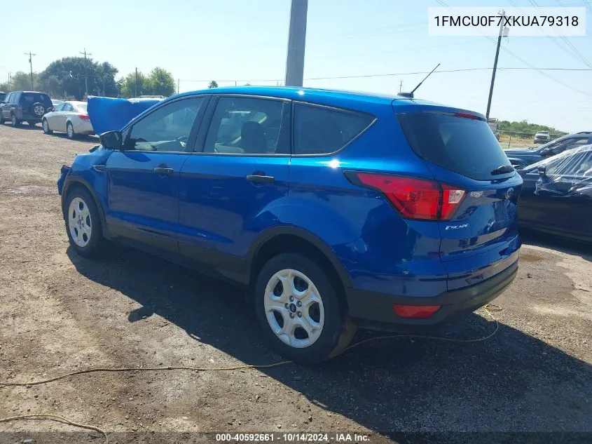 2019 Ford Escape S VIN: 1FMCU0F7XKUA79318 Lot: 40592661