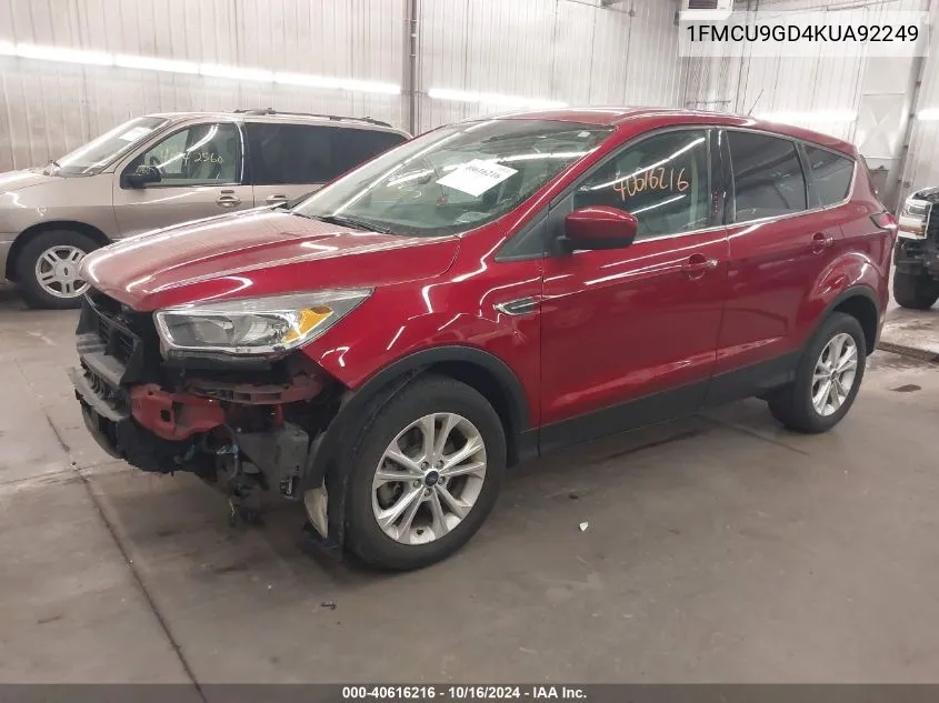 2019 Ford Escape Se VIN: 1FMCU9GD4KUA92249 Lot: 40616216