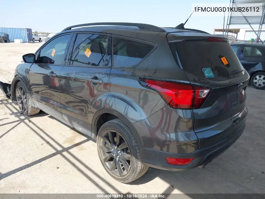 2019 Ford Escape Se VIN: 1FMCU0GD1KUB26112 Lot: 40619310