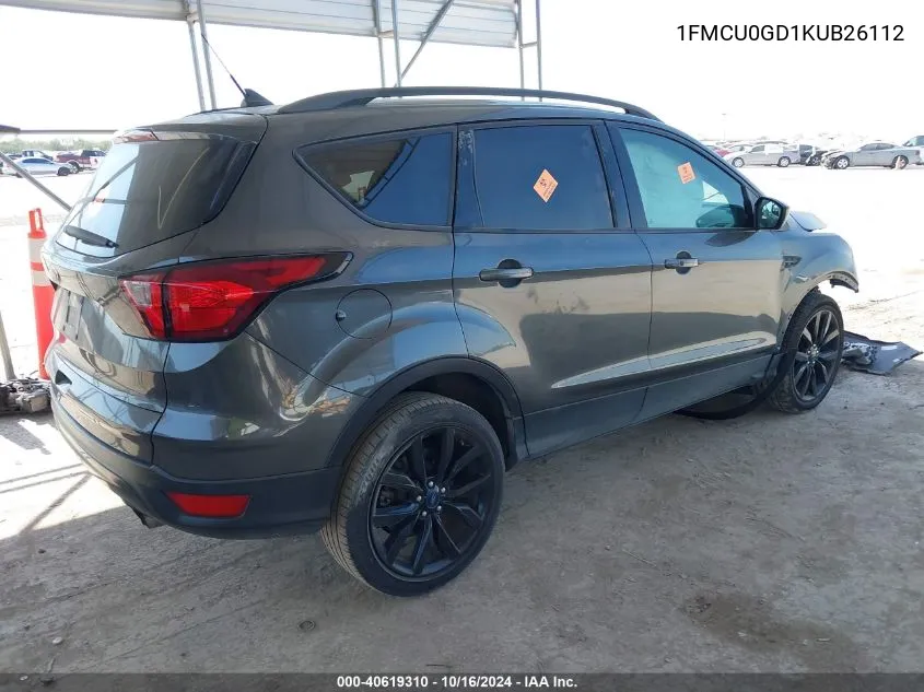 2019 Ford Escape Se VIN: 1FMCU0GD1KUB26112 Lot: 40619310