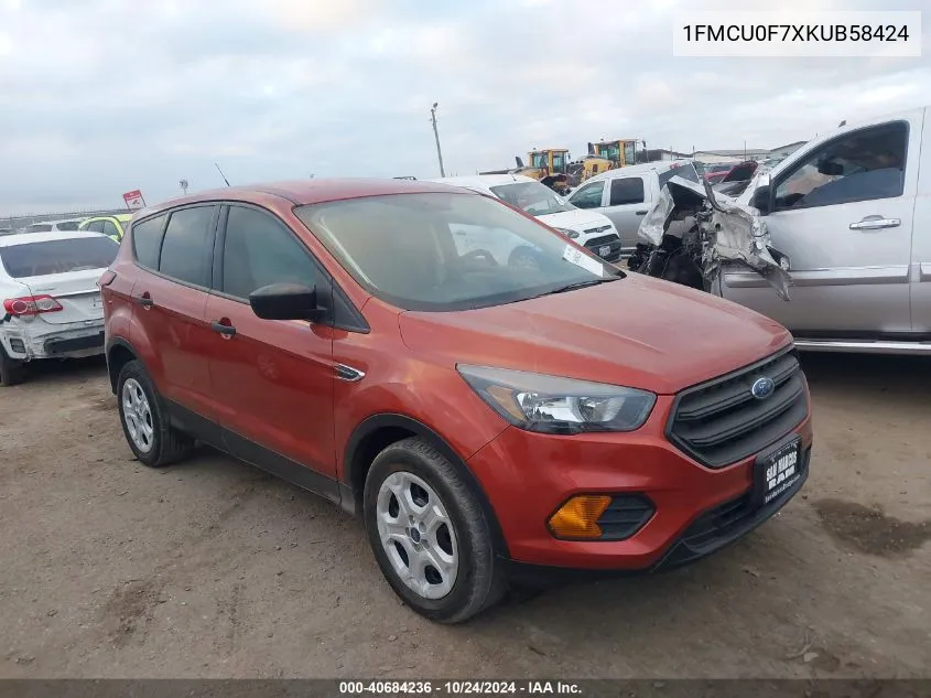 2019 Ford Escape S VIN: 1FMCU0F7XKUB58424 Lot: 40684236