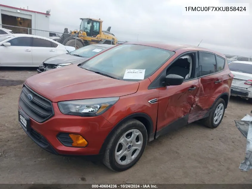 2019 Ford Escape S VIN: 1FMCU0F7XKUB58424 Lot: 40684236