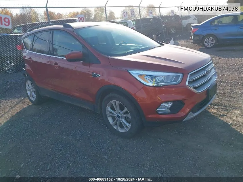 2019 Ford Escape Sel VIN: 1FMCU9HDXKUB74078 Lot: 40689152