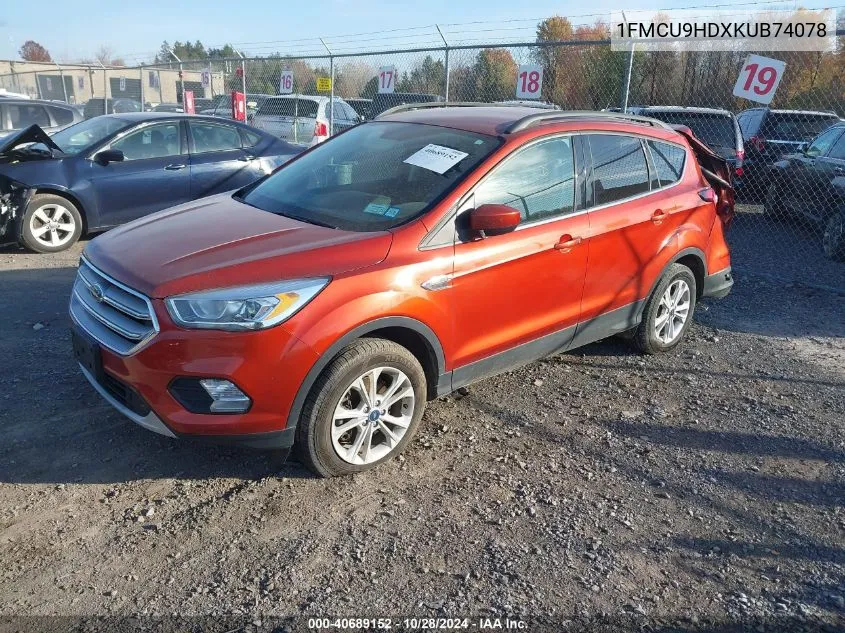 2019 Ford Escape Sel VIN: 1FMCU9HDXKUB74078 Lot: 40689152