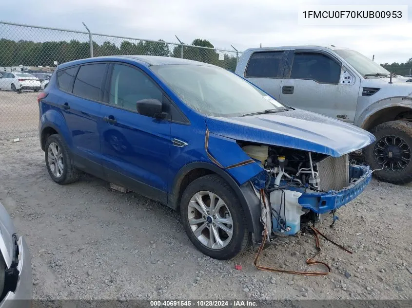 2019 Ford Escape S VIN: 1FMCU0F70KUB00953 Lot: 40691545