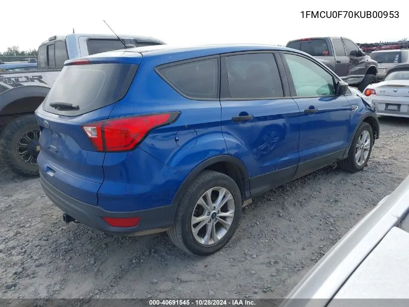 2019 Ford Escape S VIN: 1FMCU0F70KUB00953 Lot: 40691545