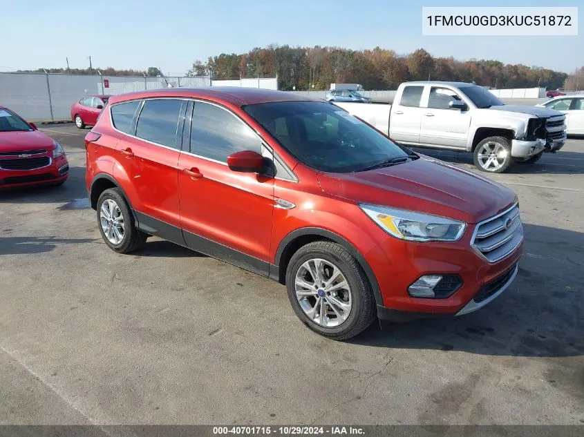 2019 Ford Escape Se VIN: 1FMCU0GD3KUC51872 Lot: 40701715