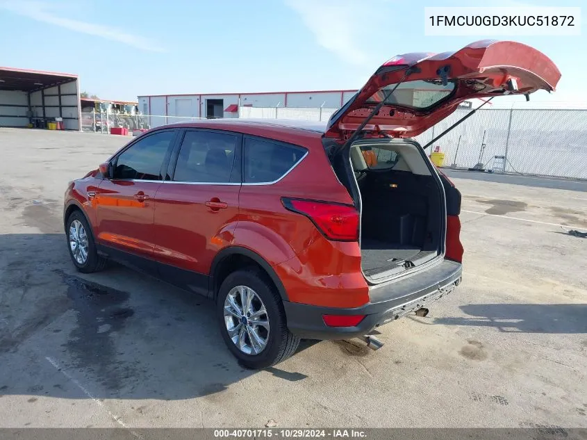 2019 Ford Escape Se VIN: 1FMCU0GD3KUC51872 Lot: 40701715