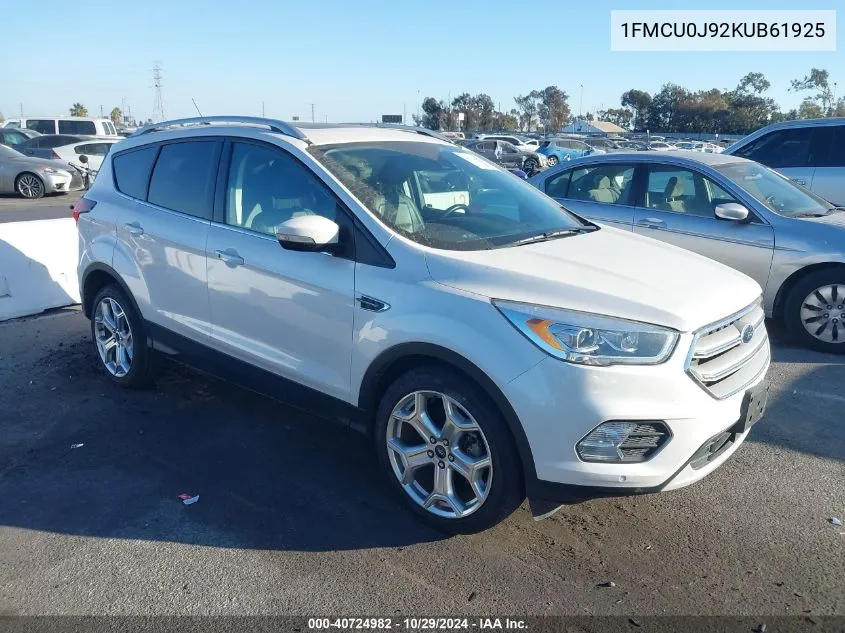 2019 Ford Escape Titanium VIN: 1FMCU0J92KUB61925 Lot: 40724982