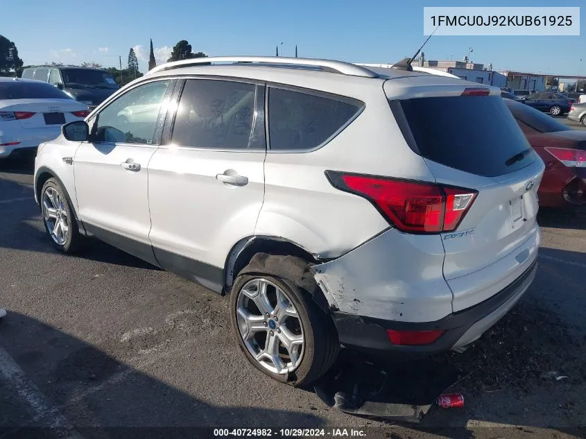 2019 Ford Escape Titanium VIN: 1FMCU0J92KUB61925 Lot: 40724982