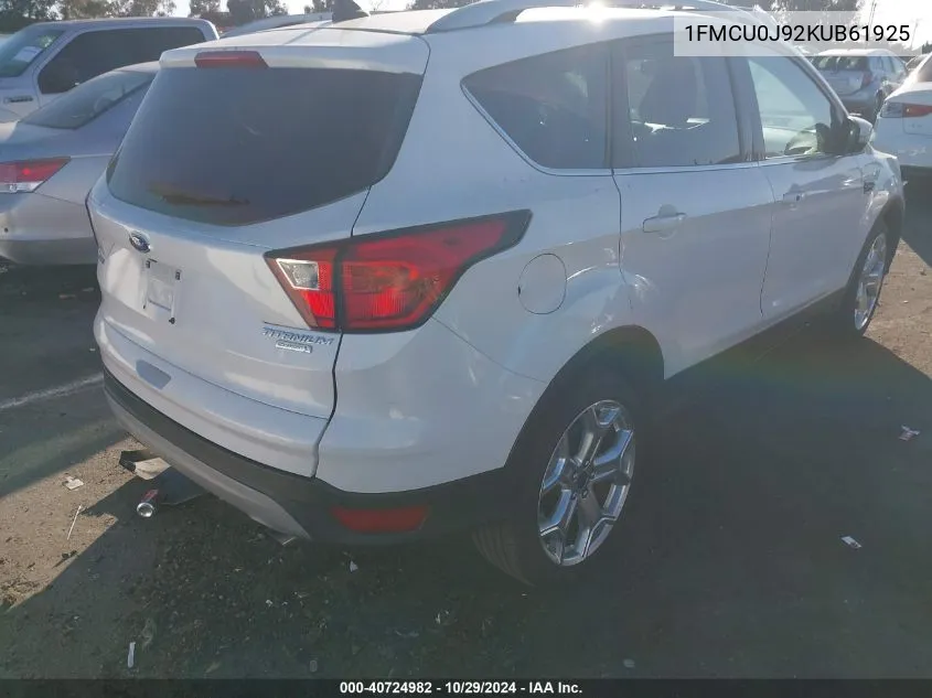 2019 Ford Escape Titanium VIN: 1FMCU0J92KUB61925 Lot: 40724982