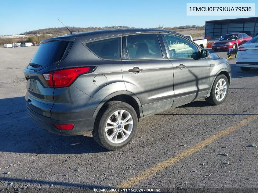 2019 Ford Escape S VIN: 1FMCU0F79KUA79536 Lot: 40868667