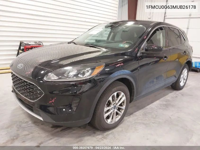 2021 Ford Escape Se VIN: 1FMCU0G63MUB26178 Lot: 39257679