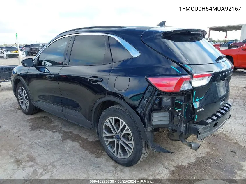 2021 Ford Escape Sel VIN: 1FMCU0H64MUA92167 Lot: 40220730