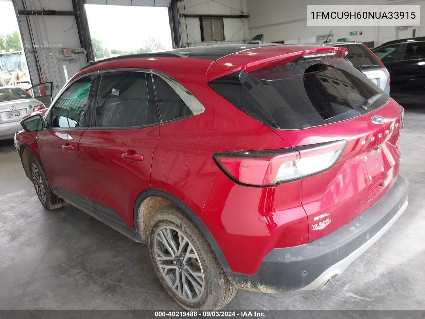 2022 Ford Escape Sel VIN: 1FMCU9H60NUA33915 Lot: 40219488