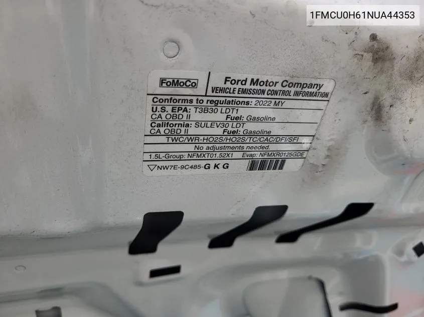 2022 Ford Escape Sel VIN: 1FMCU0H61NUA44353 Lot: 40757243