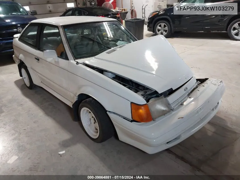 1989 Ford Escort Gt VIN: 1FAPP93J0KW103279 Lot: 39864881