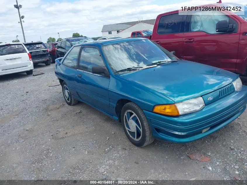 1991 Ford Escort Gt VIN: 1FAPP1286MW342452 Lot: 40154851