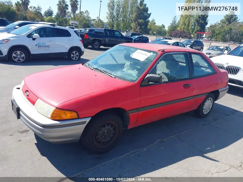 1991 Ford Escort Lx VIN: 1FAPP11J8MW276748 Lot: 40481090