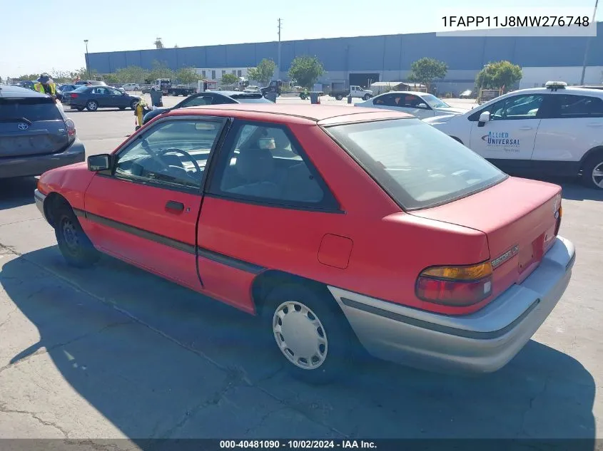 1991 Ford Escort Lx VIN: 1FAPP11J8MW276748 Lot: 40481090