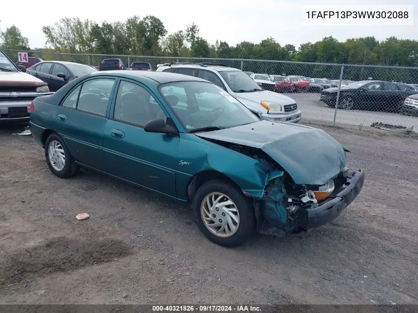 1998 Ford Escort Se VIN: 1FAFP13P3WW302088 Lot: 40321826