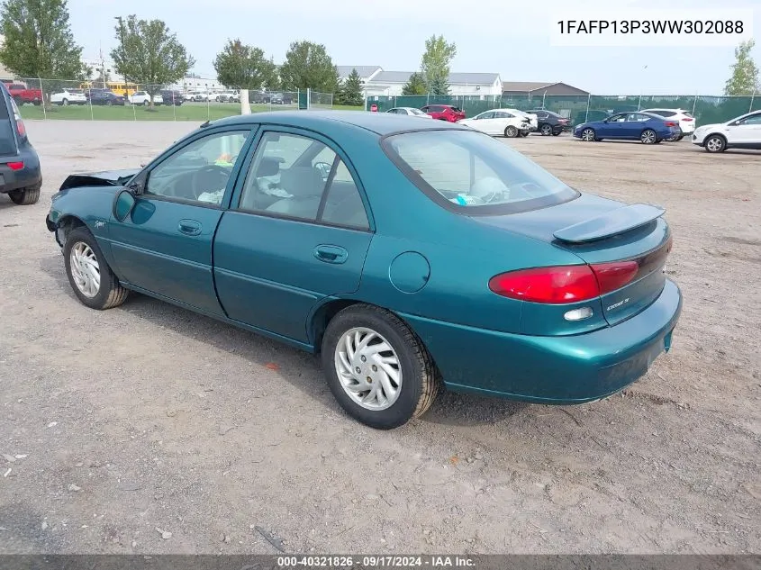 1998 Ford Escort Se VIN: 1FAFP13P3WW302088 Lot: 40321826