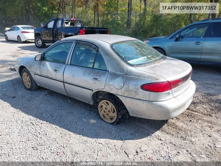 1998 Ford Escort Lx VIN: 1FAFP10P8WW317352 Lot: 40527175