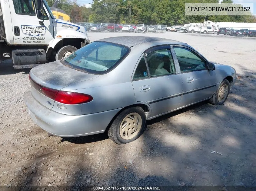 1998 Ford Escort Lx VIN: 1FAFP10P8WW317352 Lot: 40527175