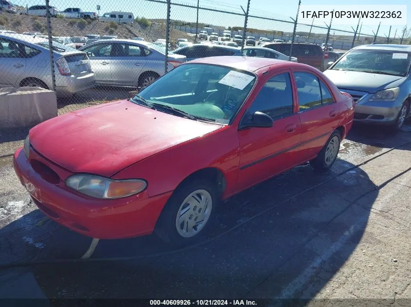 1998 Ford Escort Lx VIN: 1FAFP10P3WW322362 Lot: 40609926