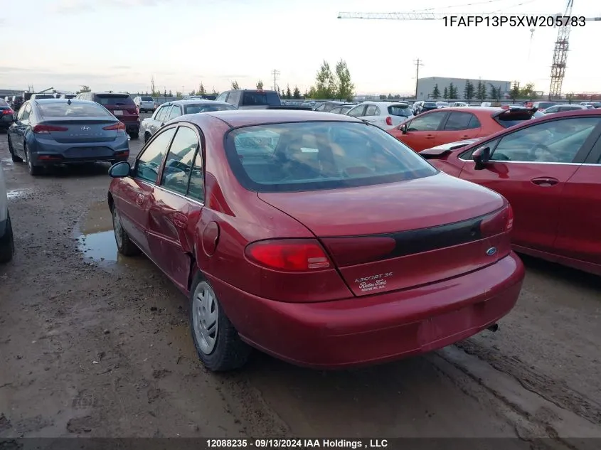 1999 Ford Escort Se VIN: 1FAFP13P5XW205783 Lot: 12088235